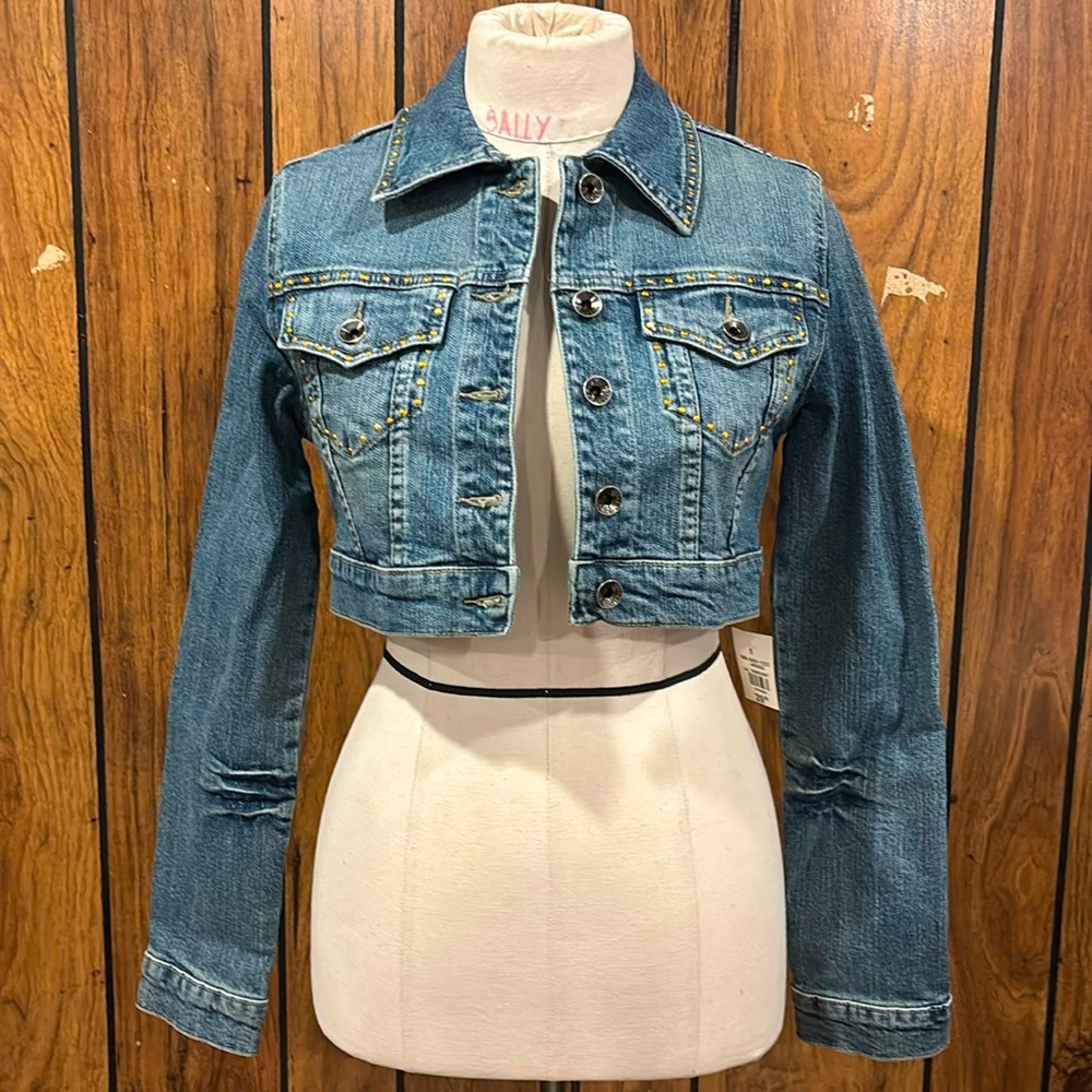 Women's Cropped Jean Jacket with Gold Studs Size 5